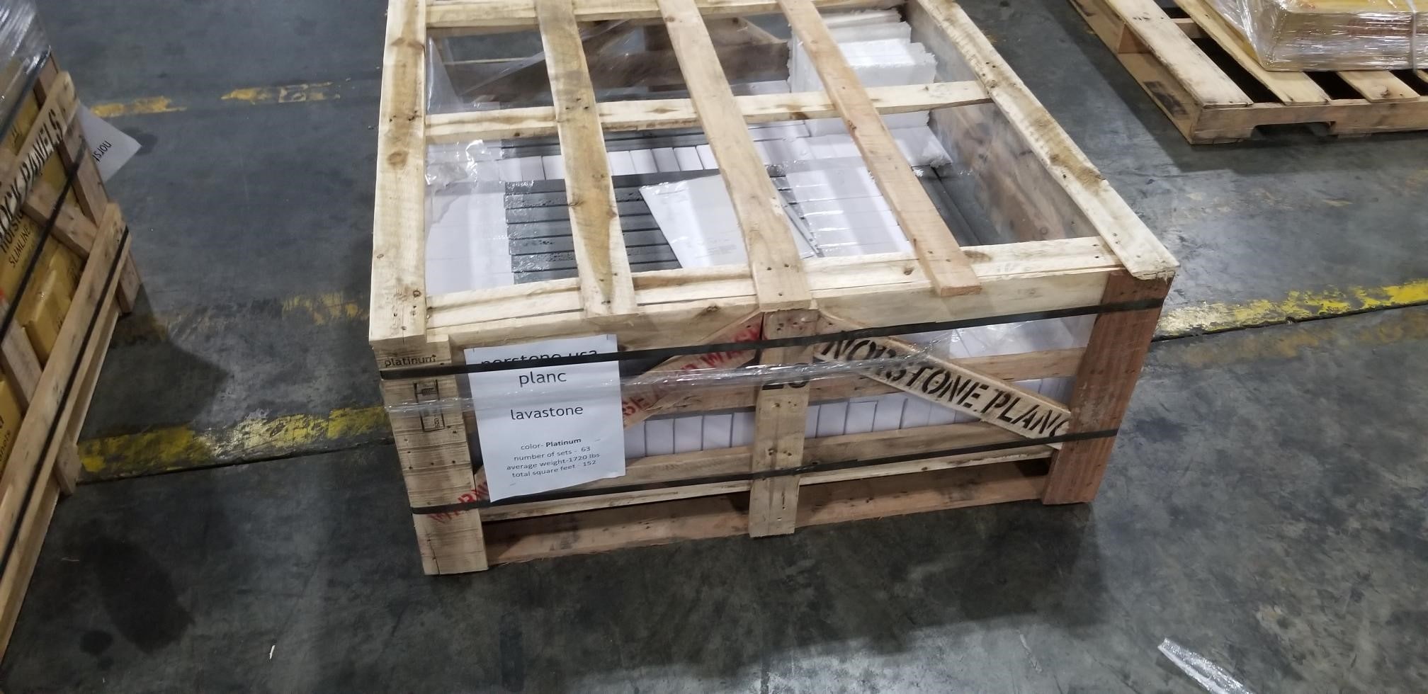 Pallet of Norstone Natural Stone Panel products ready to be shipped and delivered